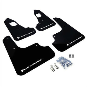 Rally Armor UR Mud Flaps Black with White Logo EVO X