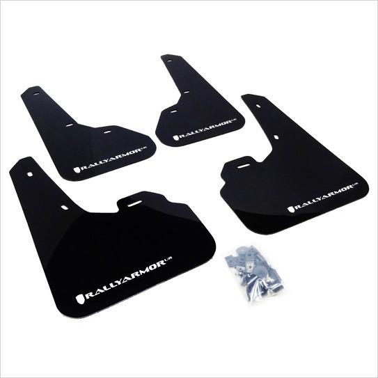 Rally Armor UR Mud Flaps Black with White Logo Mazda3 Speed3 (2010-2013)