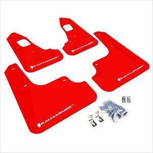 Rally Armor UR Mud Flaps Red with White Logo EVO X